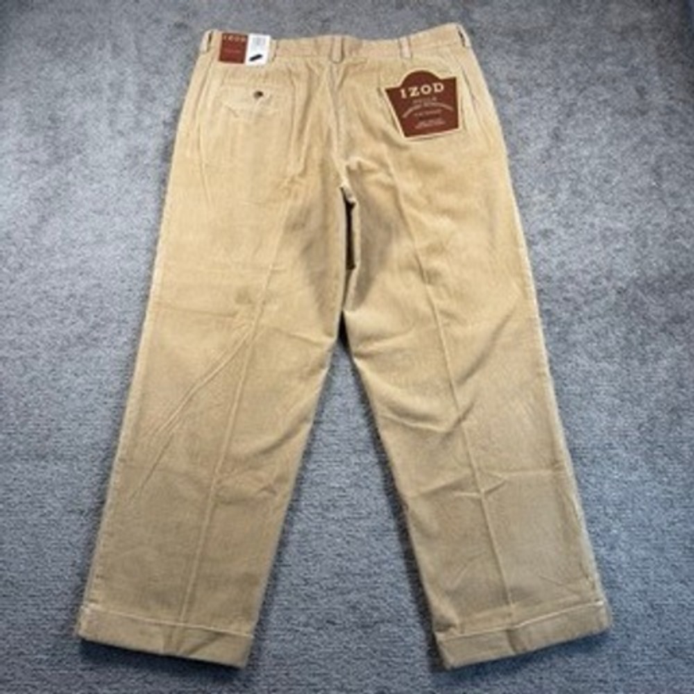 Izod Mens 38x30 Washed Corduroy Chino Pants Metrix Fit Pleated Cuffed Pleated